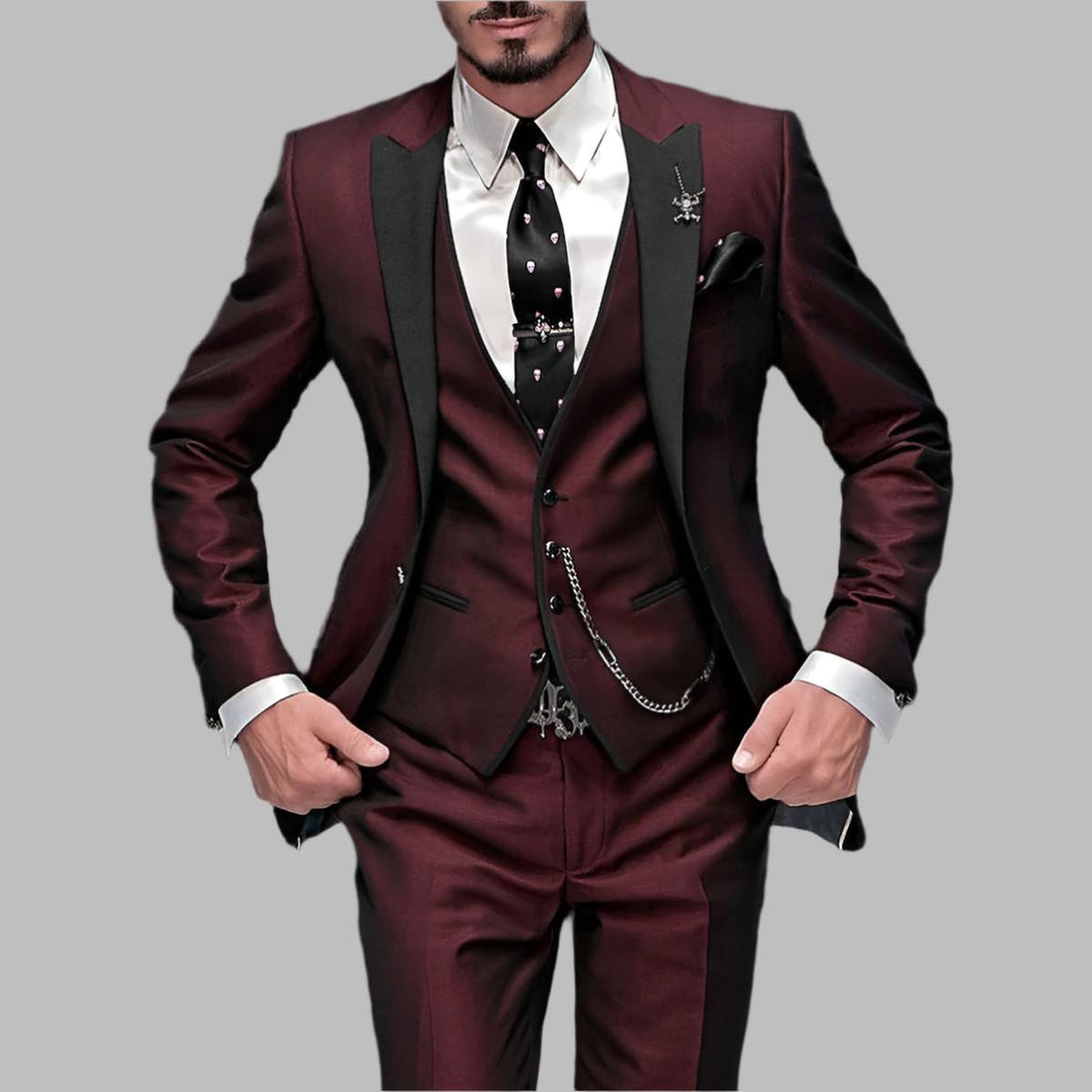 Men's black three-piece wedding suit tailored fit with premium vest blazer trousers formal groom set