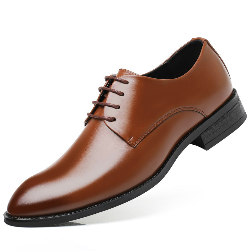 Men's black Derby dress shoes classic lace-up almond toe with cushioned insole for office
