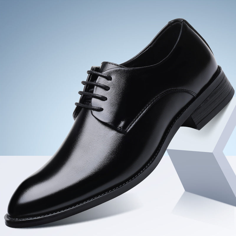 Men's black Derby dress shoes classic lace-up almond toe with cushioned insole for office