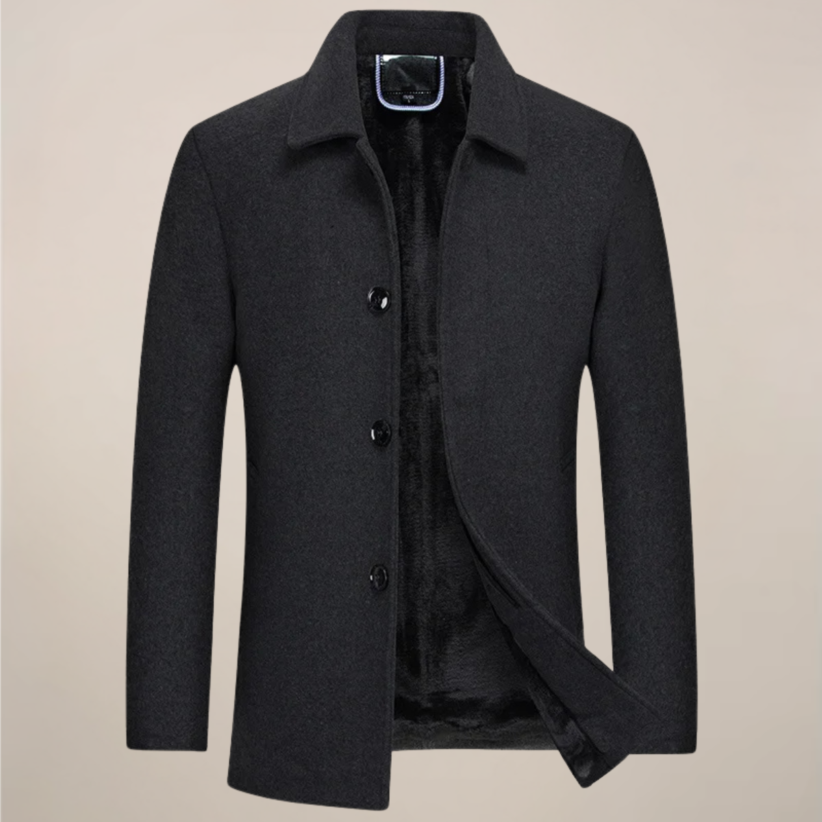 Men's smart casual button-up jacket structured collar autumn winter outerwear sharp silhouette