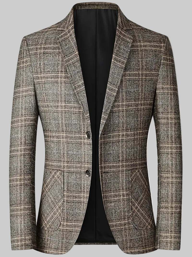 Men's navy checked blazer jacket tailored fit notched lapels smart casual business wear