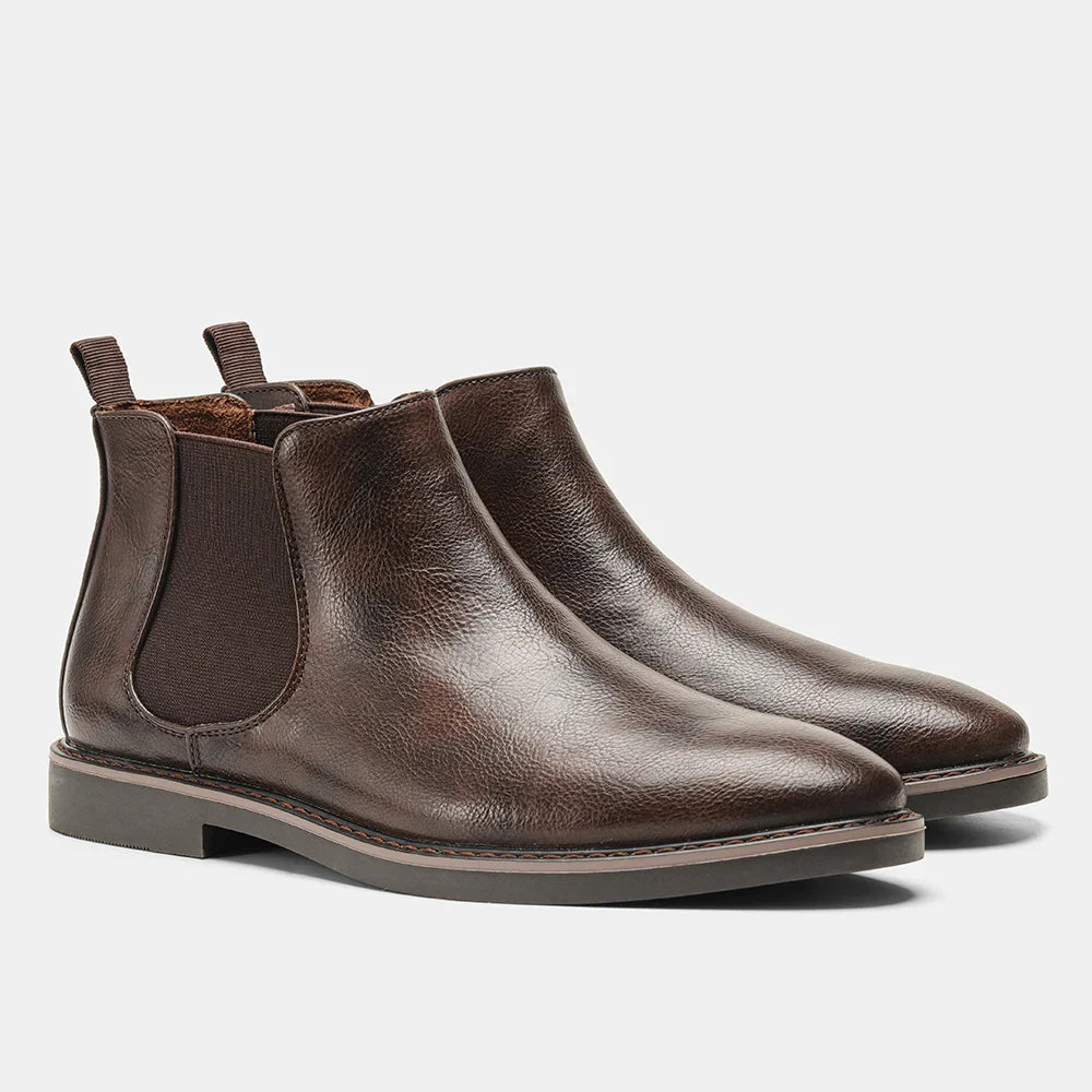 Men's black Chelsea ankle boots slip-on sleek silhouette with elastic side panels