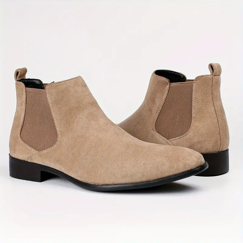 Men's black Chelsea boots sleek slip-on ankle style with elastic side panels and cushioned interior