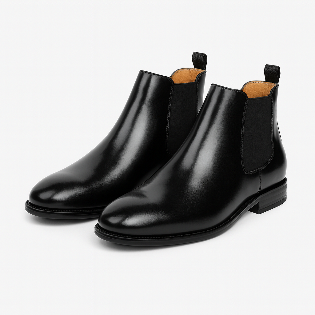 Men's tan leather Chelsea boots high ankle slip-on with elastic side panels for effortless style