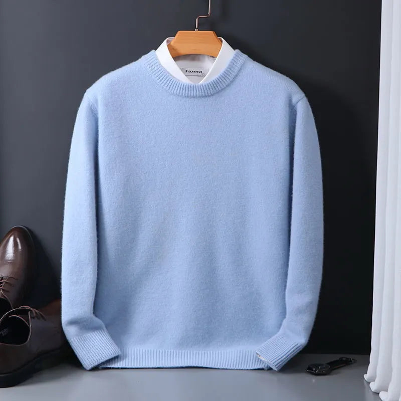 Men's classic crew neck sweater refined fit ribbed cuffs long sleeve versatile knit for office