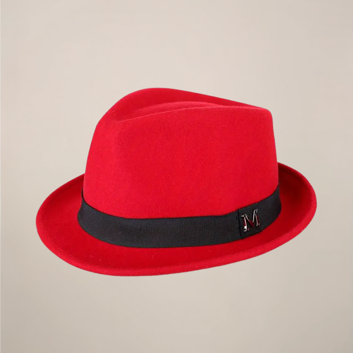 Men's classic narrow brim fedora hat with decorative band, structured crown for weddings