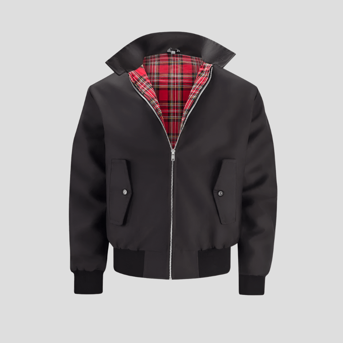Men's bomber jacket structured fit clean lines with distinctive classic checked interior lining versatile style