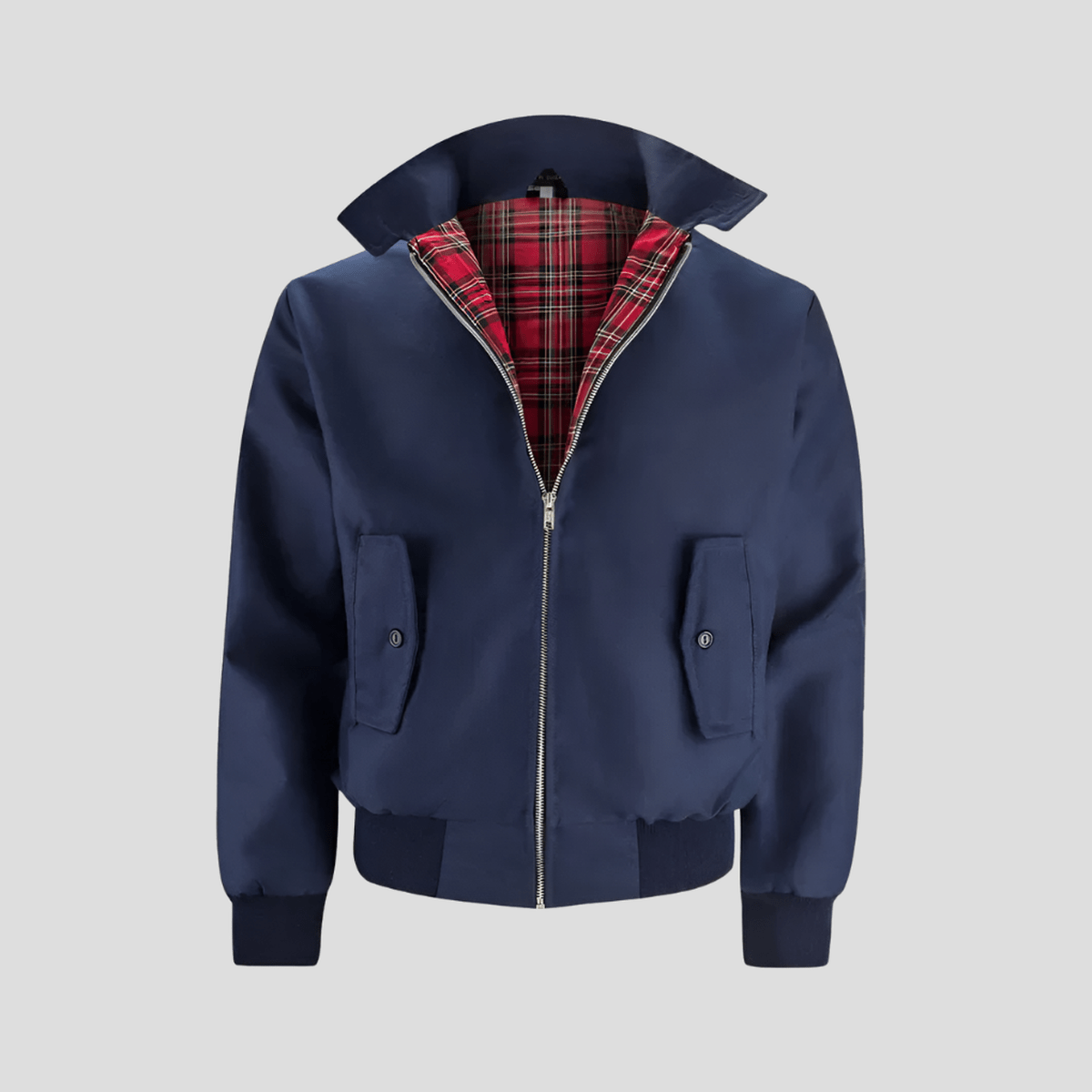 Men's bomber jacket structured fit clean lines with classic checked interior lining versatile style
