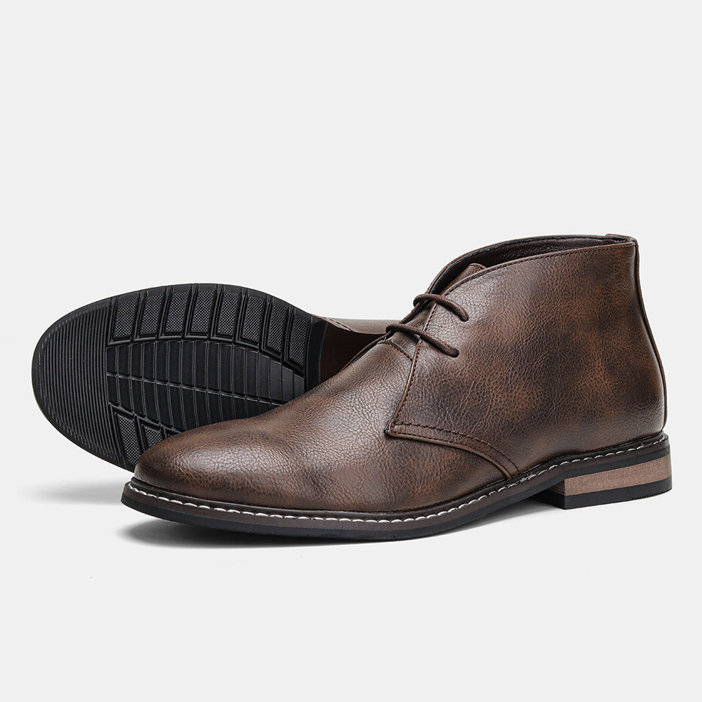 Men's lace-up ankle boots tan desert style rounded toe contrast stitching cushioned comfort