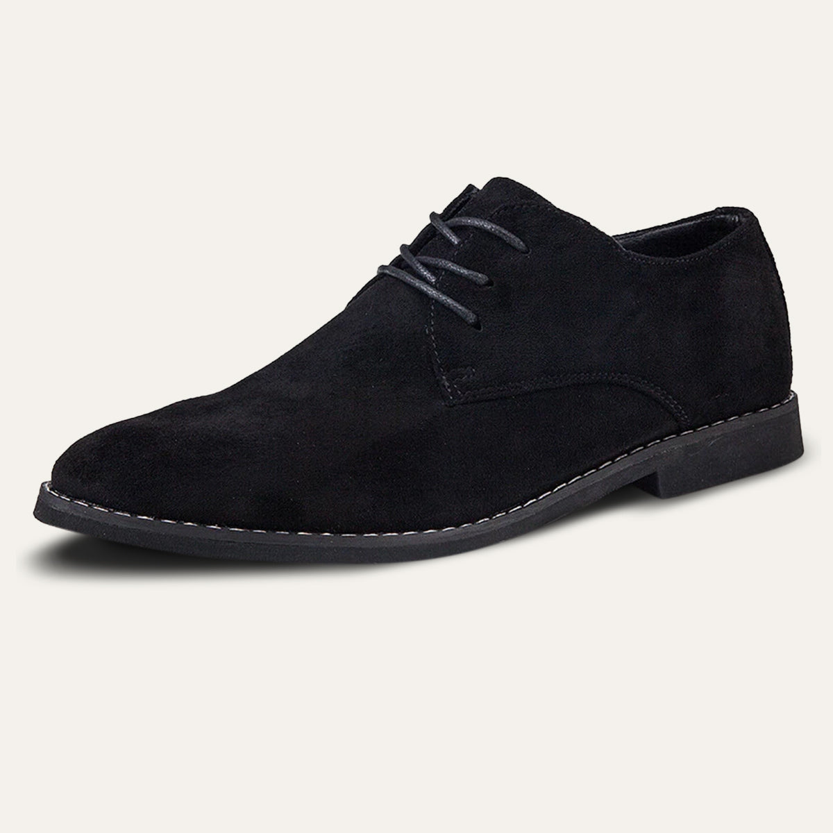 Men's classic lace-up dress shoes in smooth suede with stitched detailing for formal events