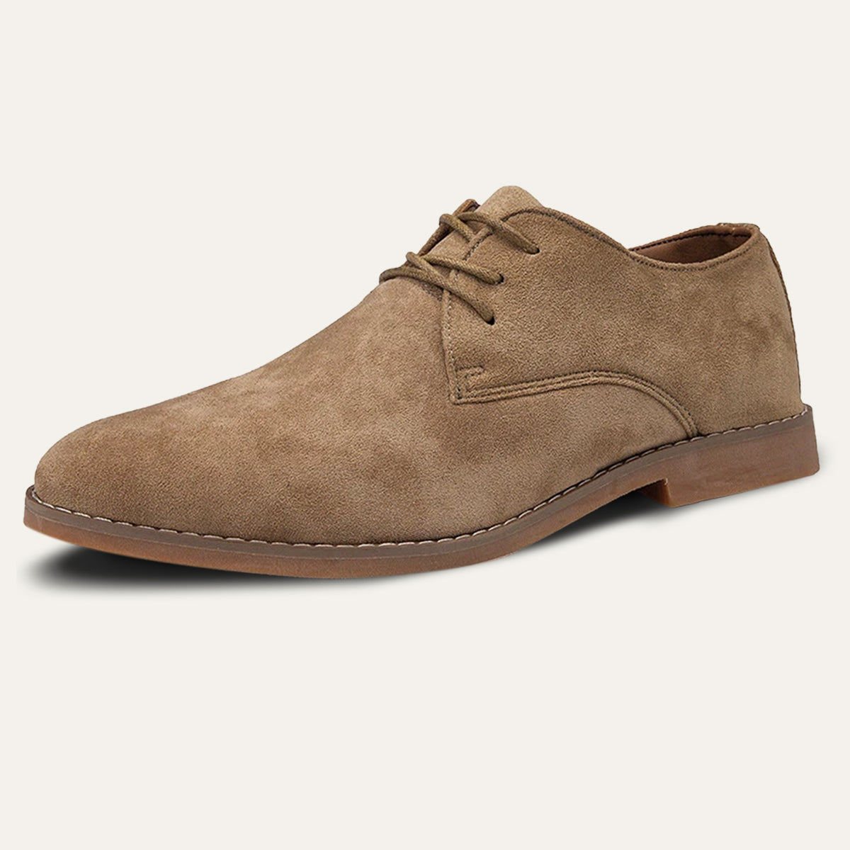 Men's classic lace-up dress shoes in smooth suede with stitched detailing for formal occasions