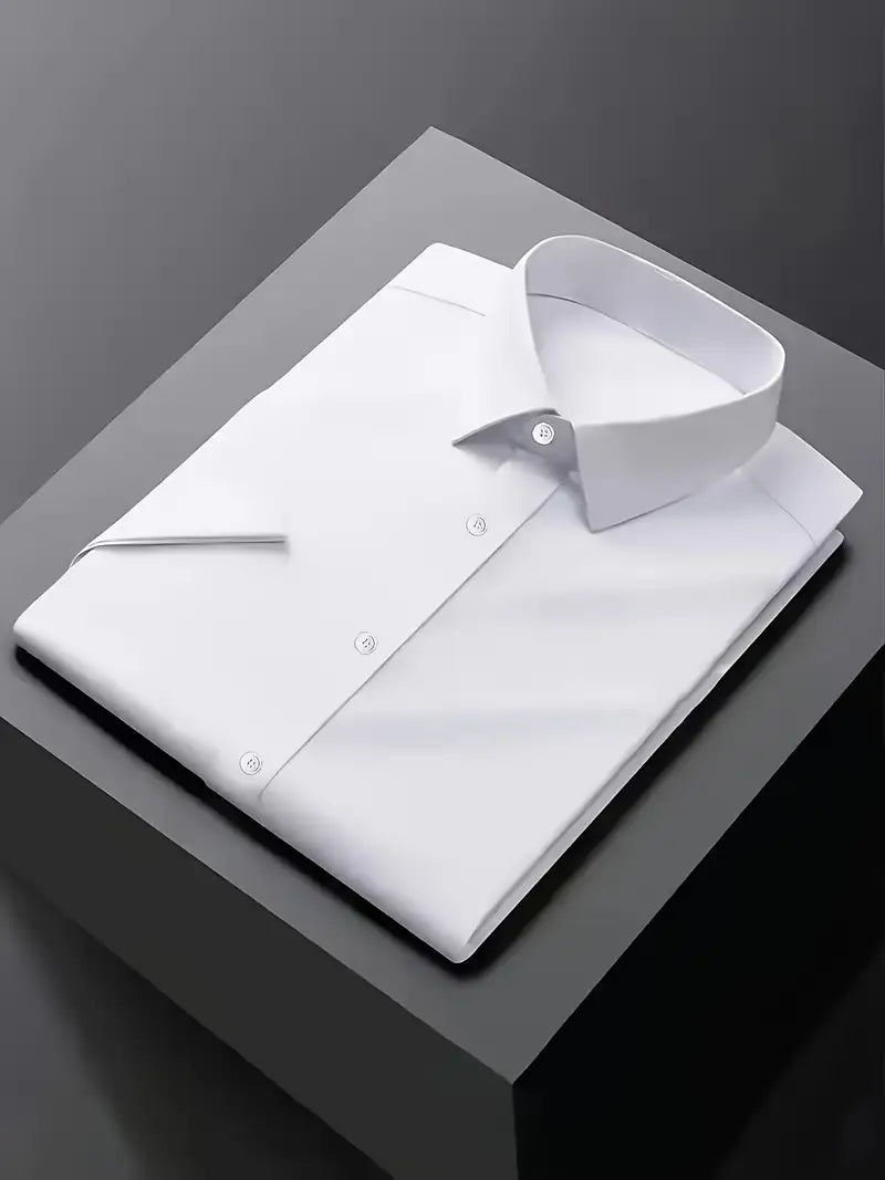 Men's white slim fit dress shirt long sleeve with crisp pointed collar for office wear