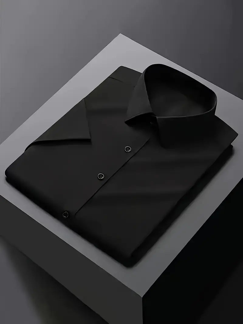 Men's white slim fit dress shirt, long sleeve with crisp pointed collar, office to evening