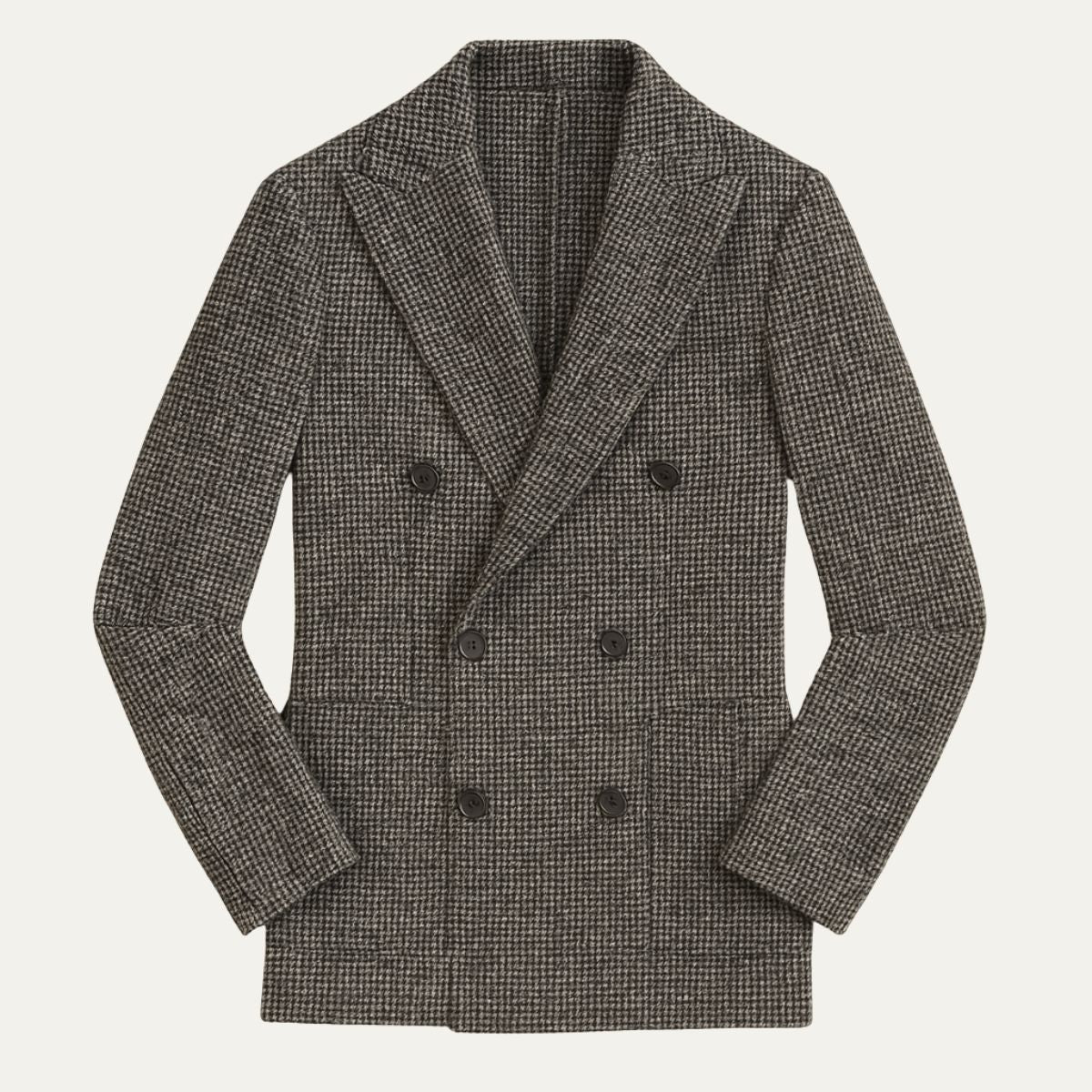 Men's navy double-breasted checked blazer tailored fit structured shoulders smart casual elegance