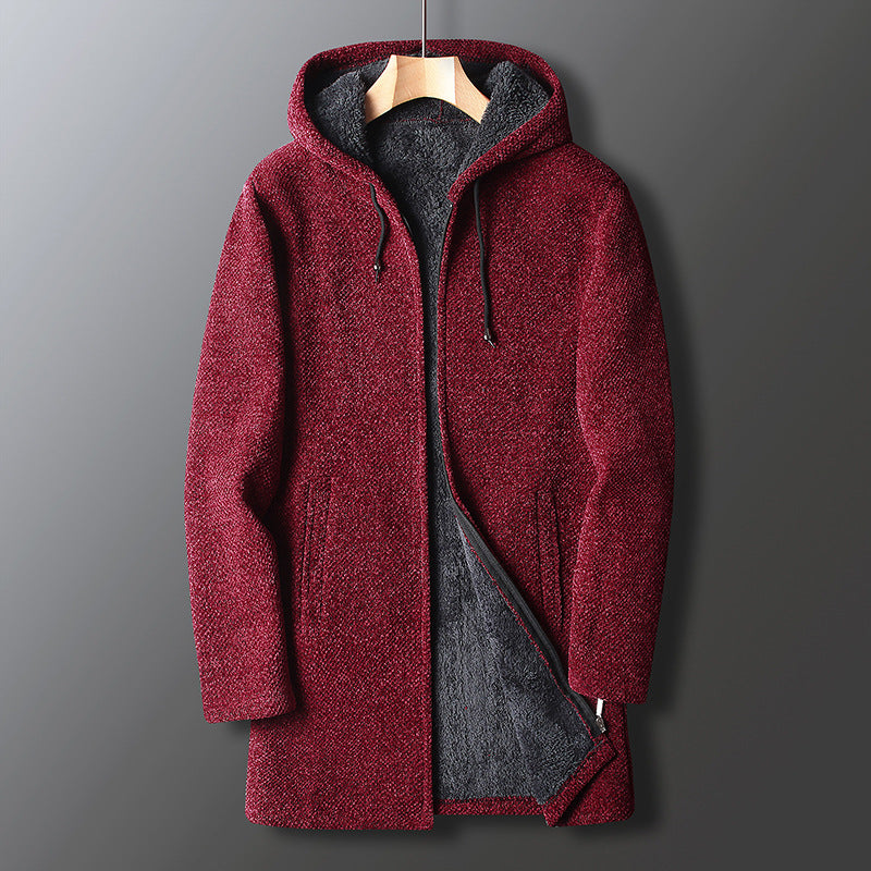 Men's full-length hooded coat relaxed fit in neutral tone with cozy warmth and everyday casual style