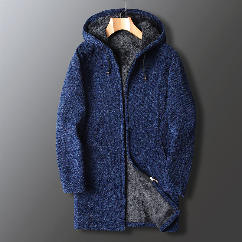 Men's full-length hooded coat relaxed fit in neutral tone cozy everyday warmth casual style