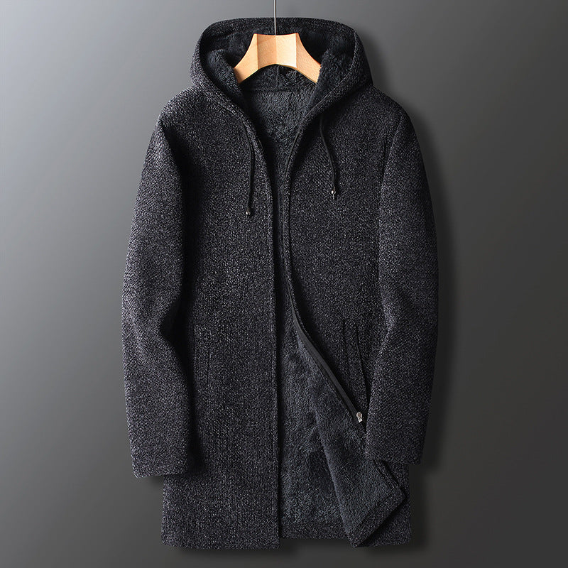 Men's full-length hooded coat relaxed fit in neutral tone with cozy warmth and practical everyday design