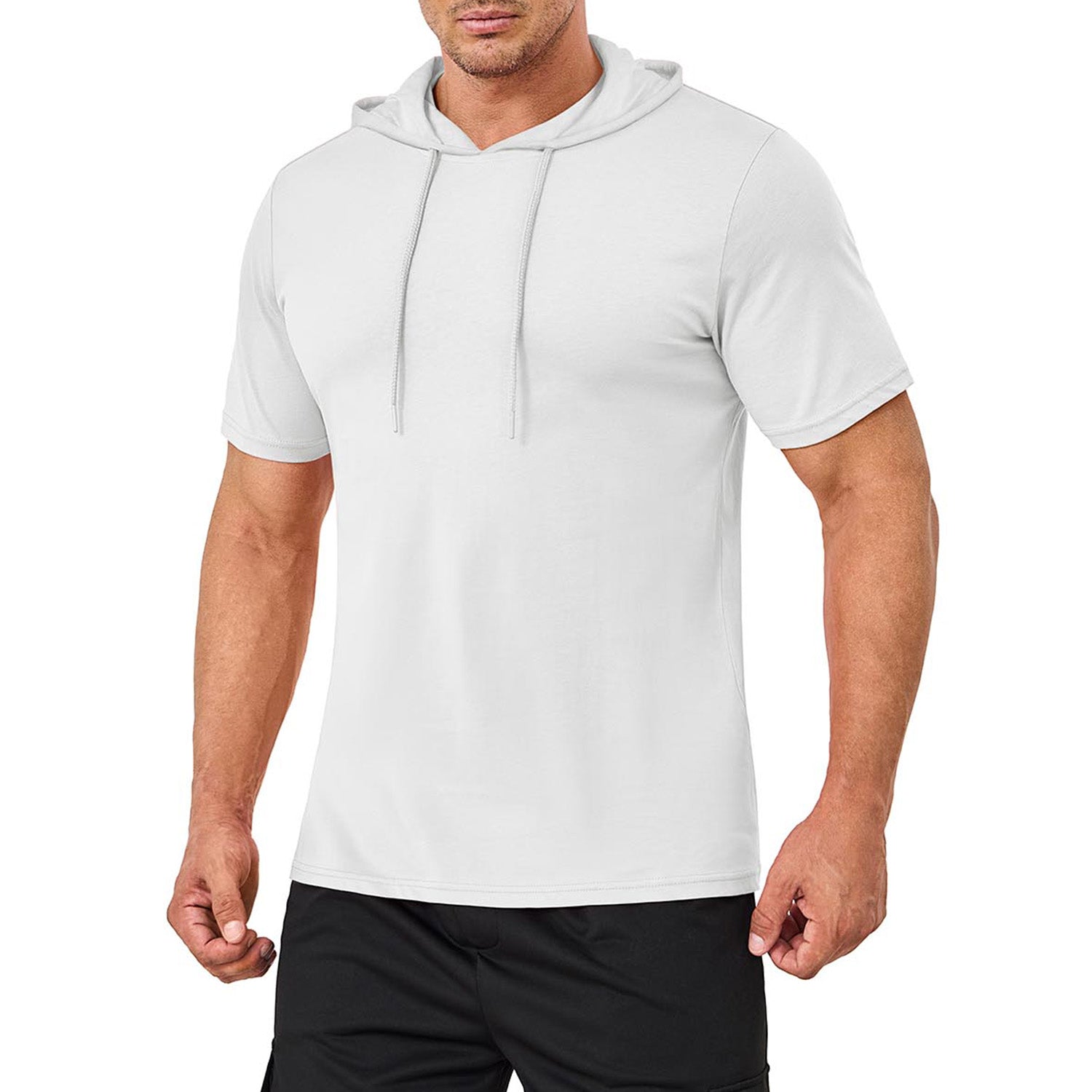 Men's muscle fit athletic pullover hoodie lightweight solid color gym training everyday wear