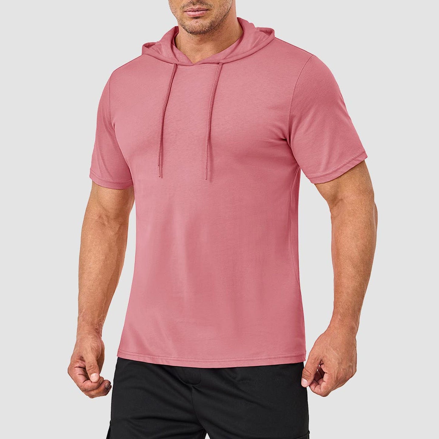 Men's muscle fit athletic pullover hoodie lightweight solid color gym training everyday wear