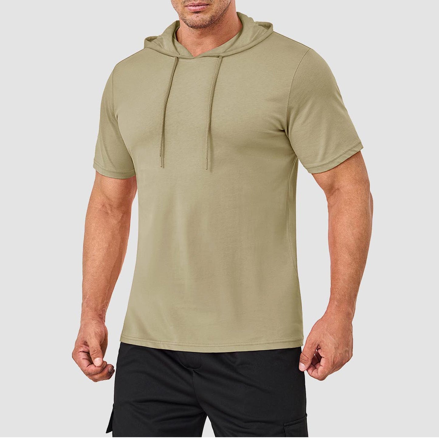 Men's muscle fit athletic pullover hoodie lightweight solid color gym training everyday wear