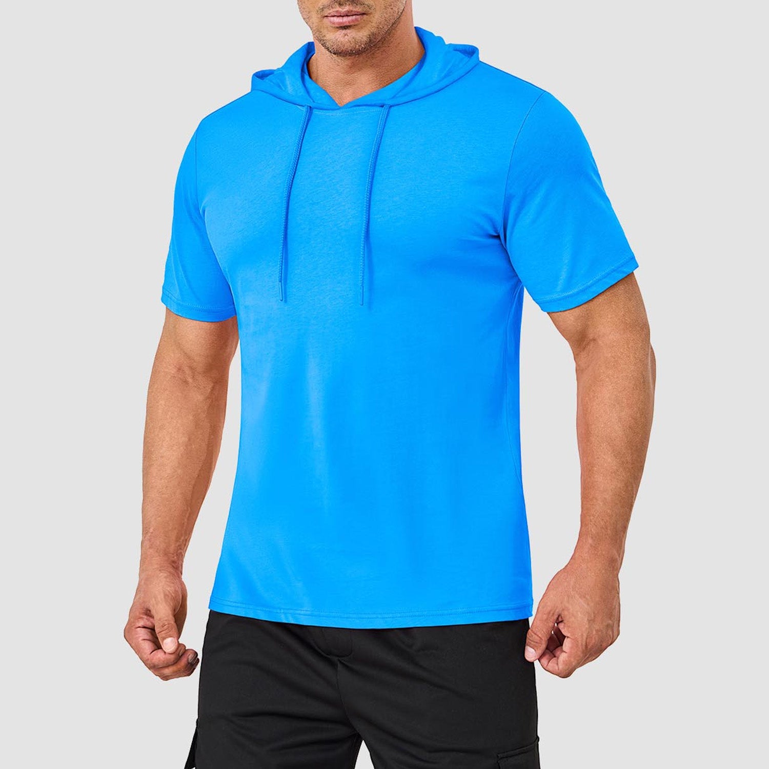 Men's muscle fit athletic pullover hoodie lightweight breathable solid color gym training shirt