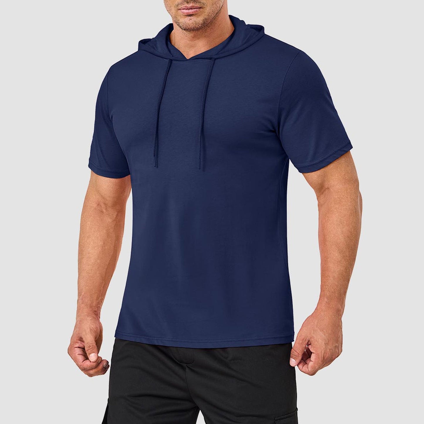 Men's muscle fit athletic pullover hoodie lightweight breathable cotton gym training streetwear