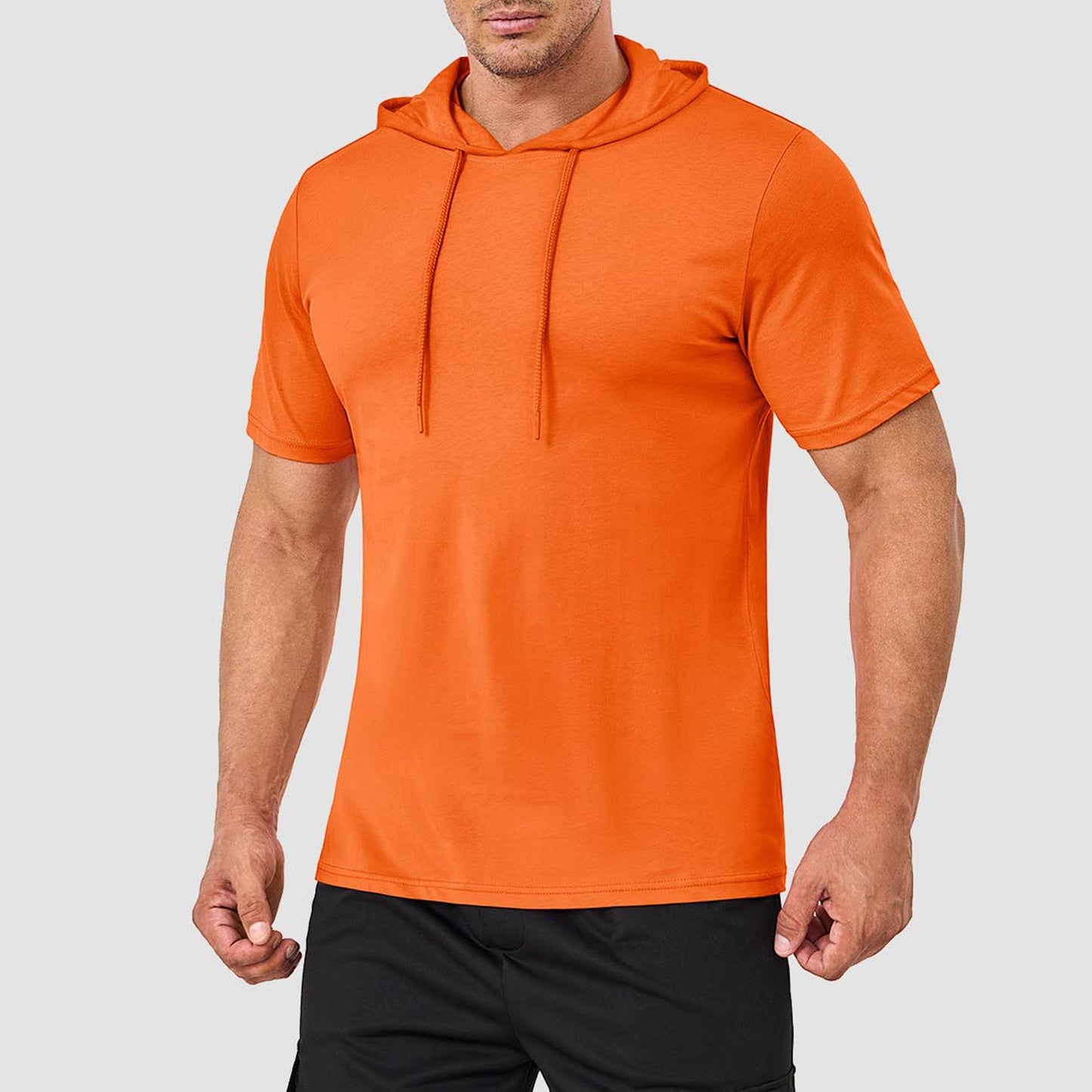 Men's muscle fit athletic pullover hoodie lightweight cotton gym training everyday wear solid color