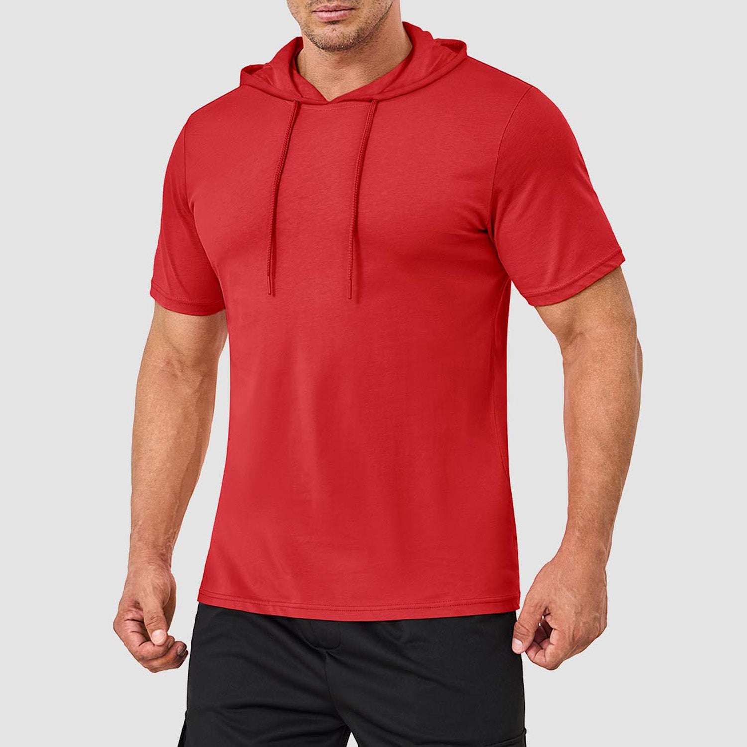 Men's muscle fit athletic pullover hoodie lightweight solid color gym training everyday wear