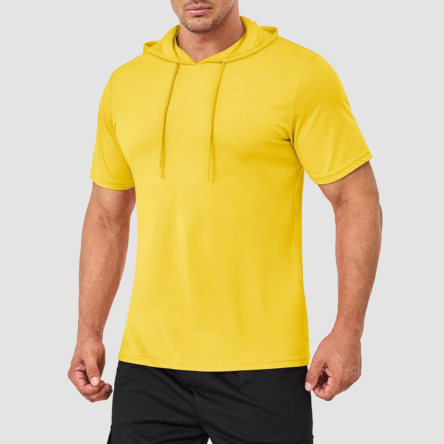 Men's muscle fit athletic pullover hoodie lightweight breathable solid color gym training top