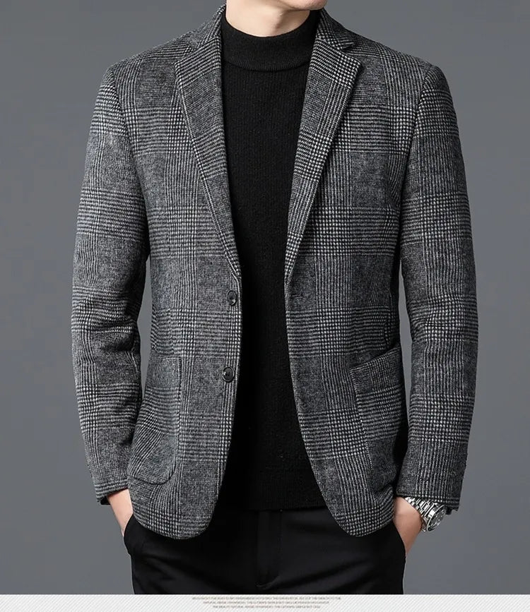Men's glen check two-button notch lapel blazer, tailored regular fit with patch pockets