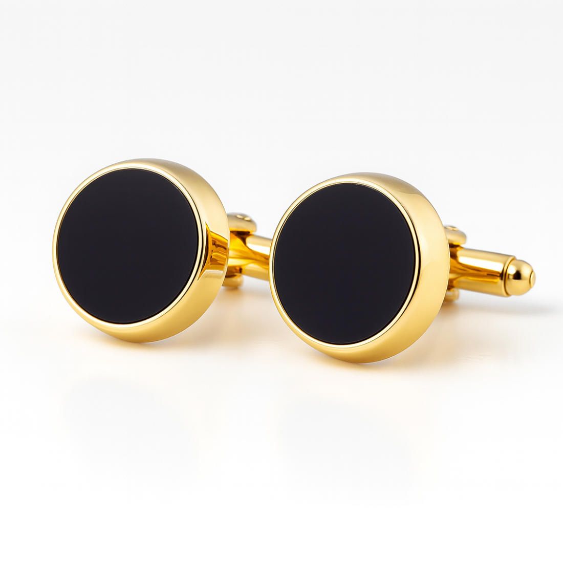 Men’s Gold Cufflinks – Round Onyx Face, T-Bar Closure - Urbann-Vibe