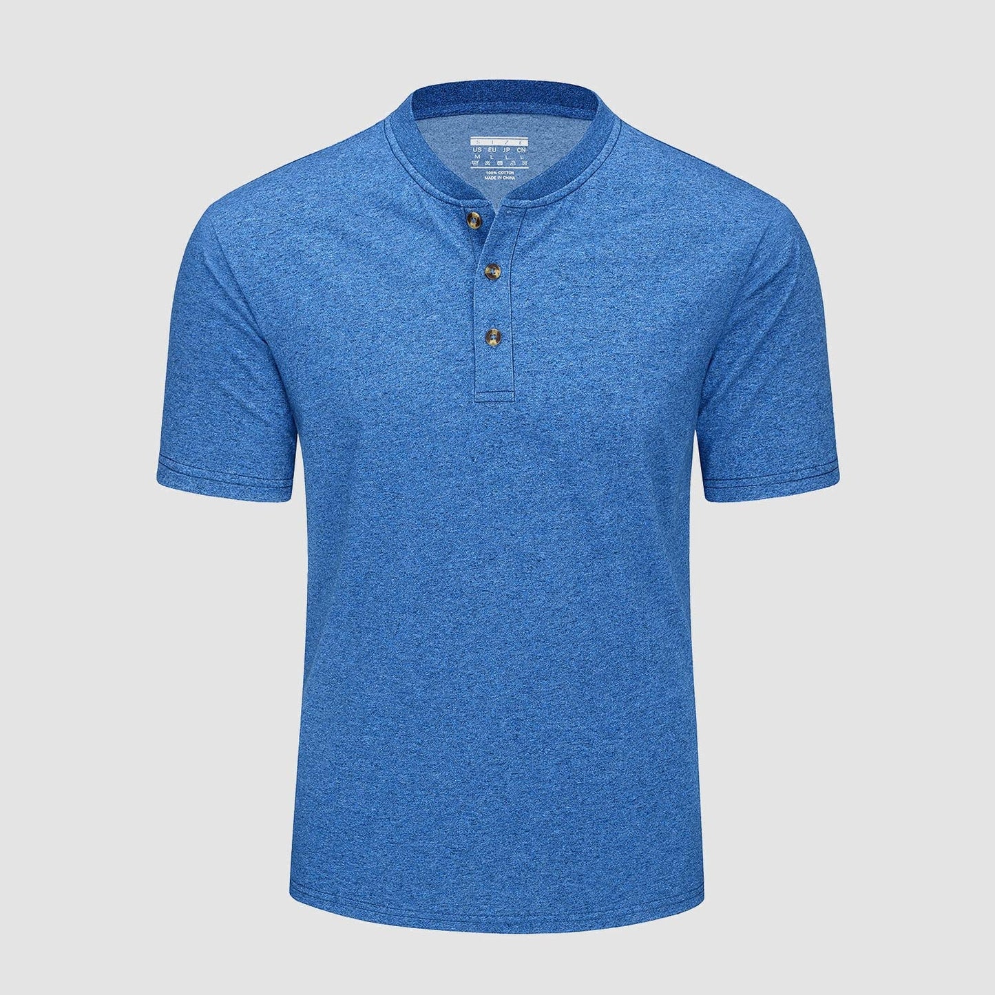 Men's cotton Henley shirt casual summer tee with three-button rib neckline in versatile solid colors