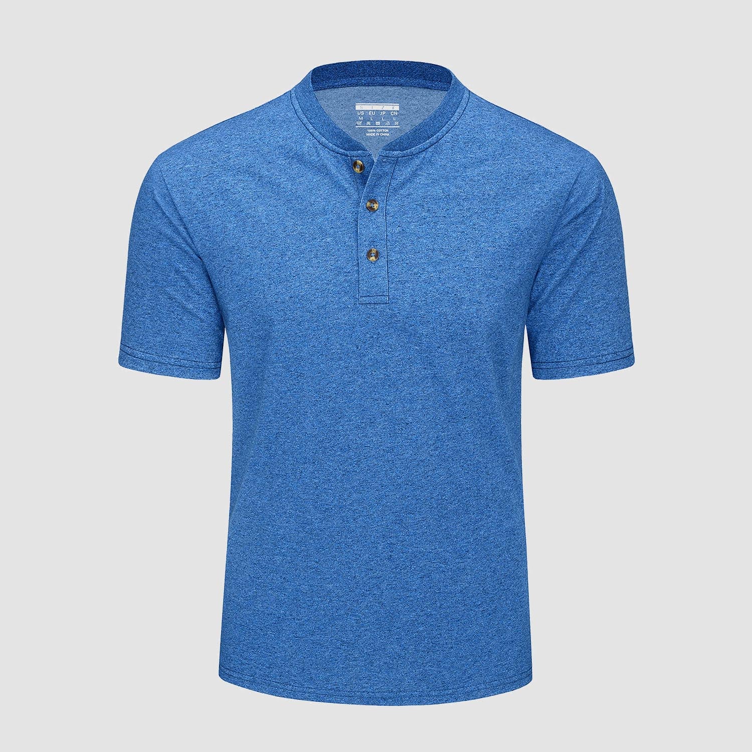 Men's cotton Henley shirt casual summer tee with three-button rib neckline in versatile solid colors