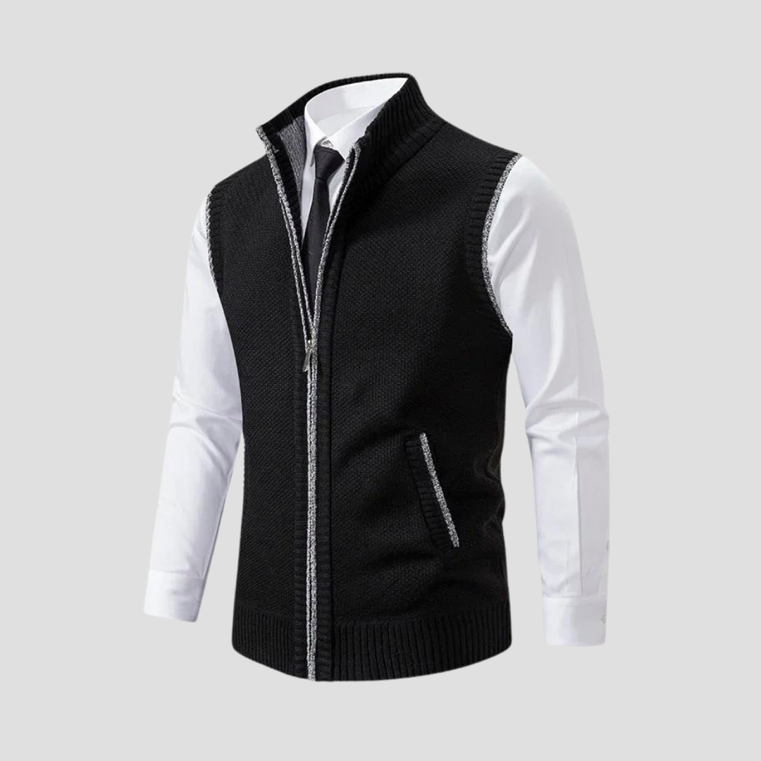 Men's knitted zip gilet sleeveless vest regular fit contrast trim smart casual layering