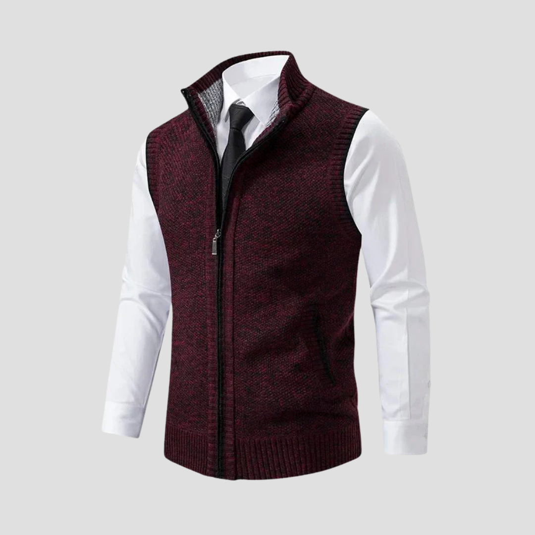 Men's knitted zip gilet sleeveless vest regular fit with contrast trim smart casual layer