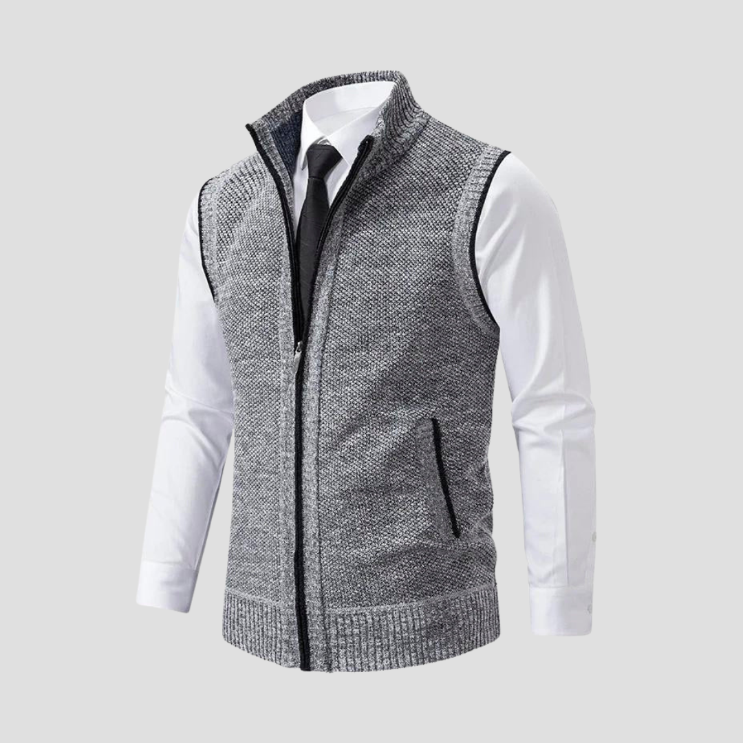 Men's knitted zip gilet sleeveless vest regular fit with contrast trim smart casual layer