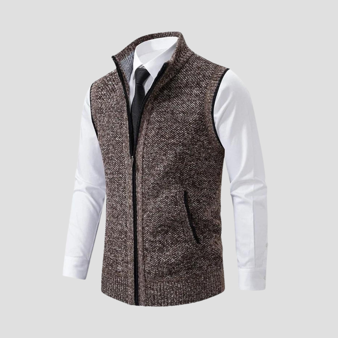Men's knitted zip gilet sleeveless vest smart casual contrast trim regular fit layering