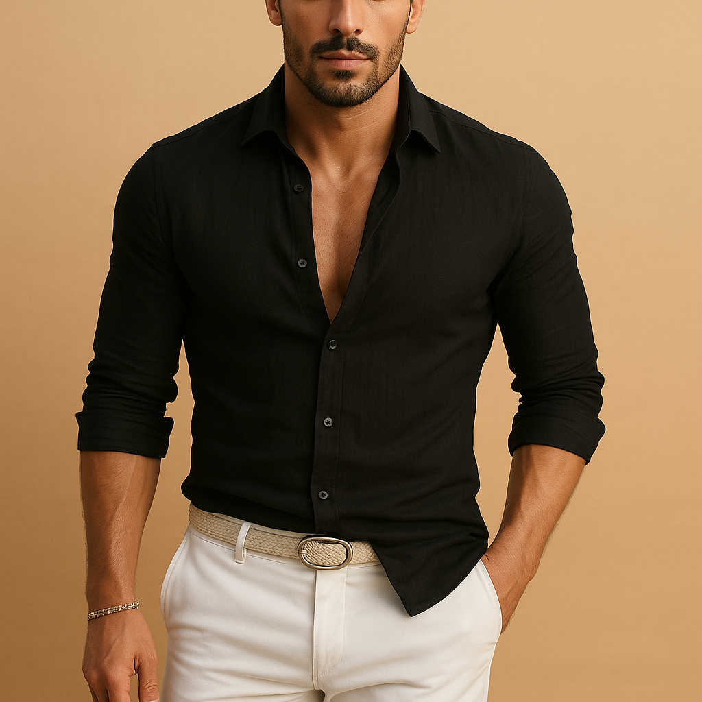 Men lightweight button-down shirt breathable relaxed fit smart casual everyday wear polished style