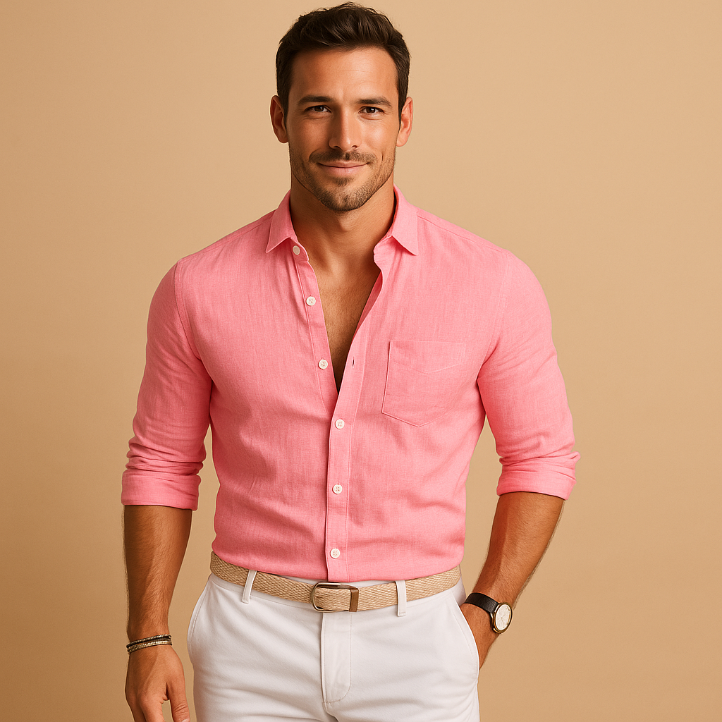 Men lightweight button-down shirt breathable relaxed fit smart casual everyday wear polished look