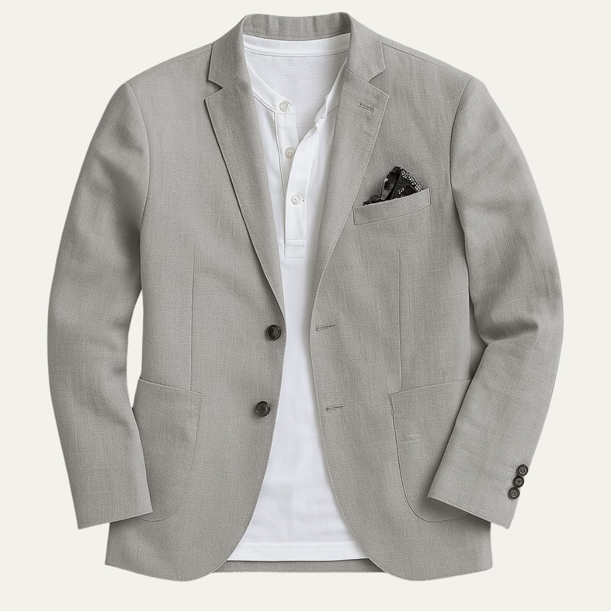 Men's light beige linen blazer notch lapel single-button slim fit breathable summer formal jacket