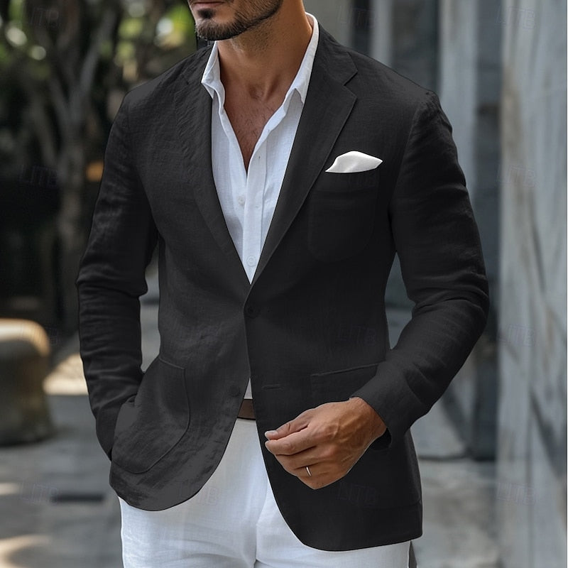 Men's lightweight linen summer blazer tailored fit breathable structured silhouette for weddings