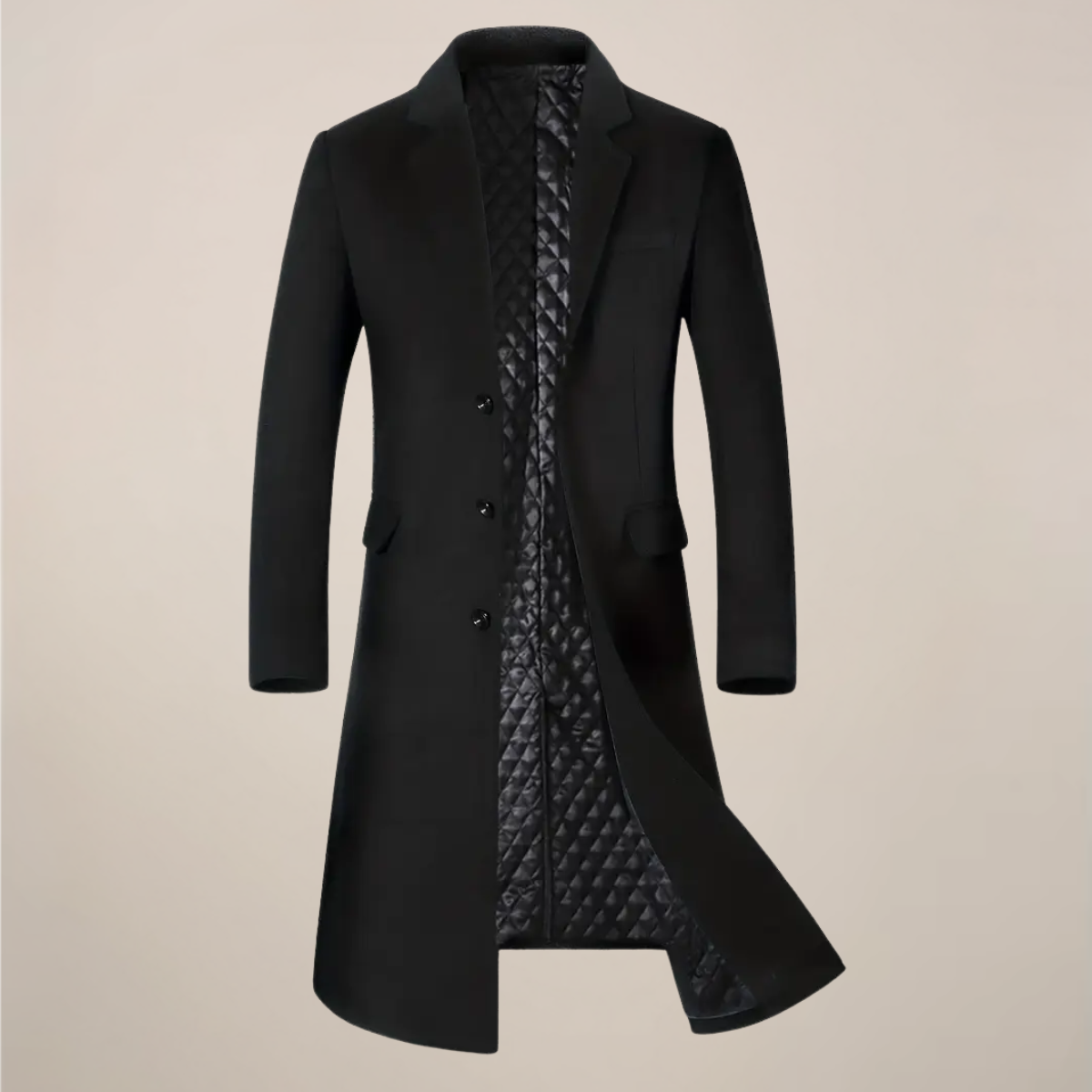 Men's slim tailored long overcoat classic lapel single-breasted autumn winter city style