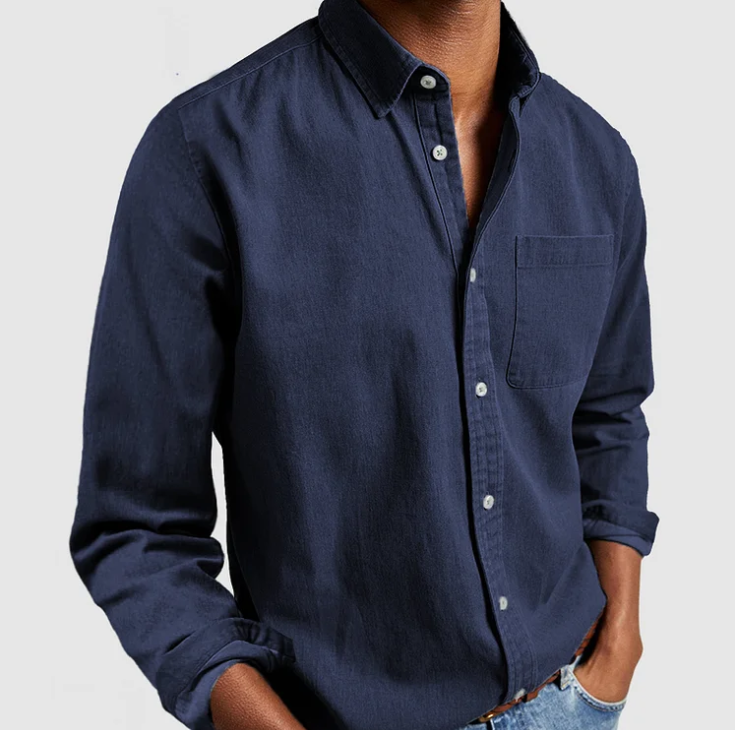 Men's classic fit long sleeve button-down shirt with chest pocket for smart casual everyday wear
