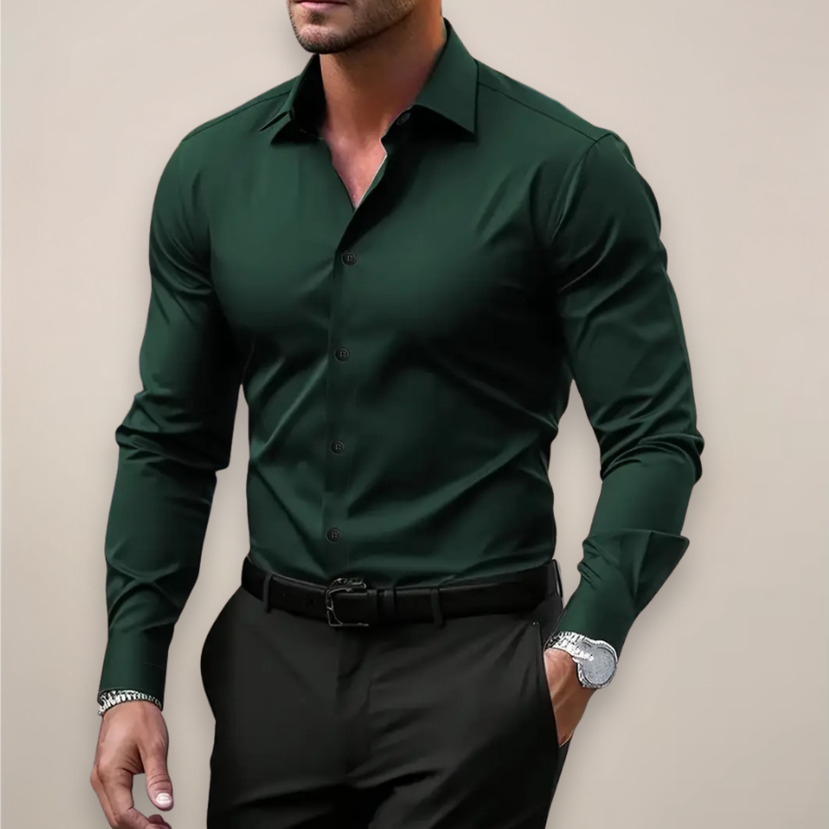 Charles men's slim fit spring shirt lightweight versatile solid-color tailored office casual top