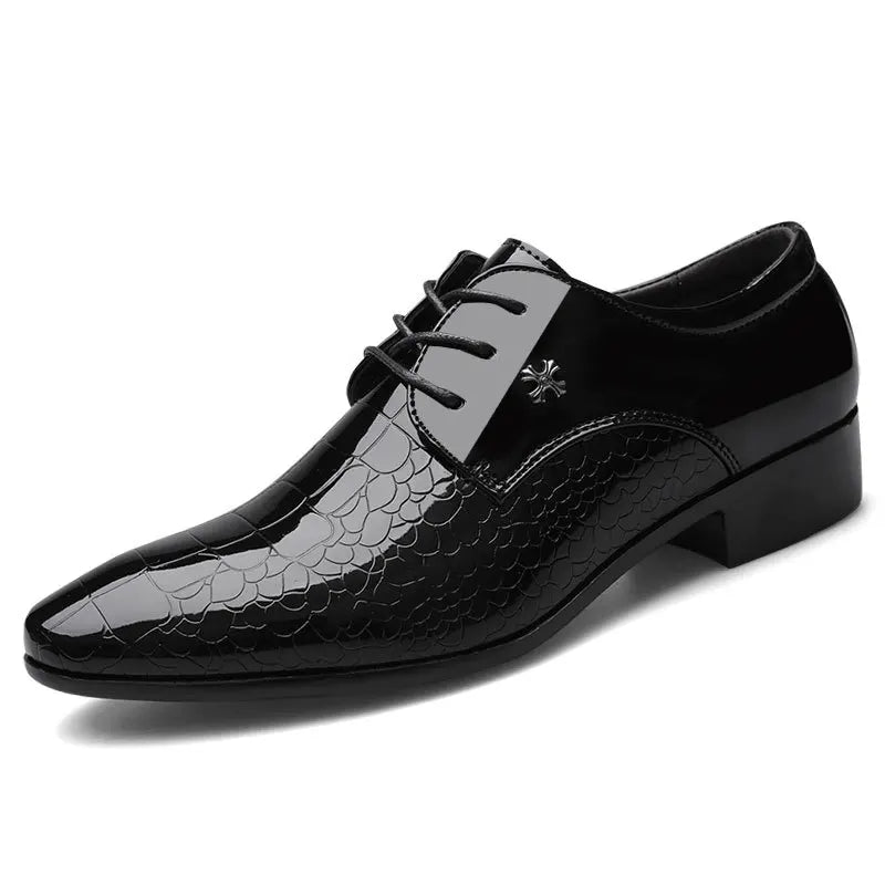 Men's black patent Oxford dress shoes lace-up formal glossy textured finish black-tie