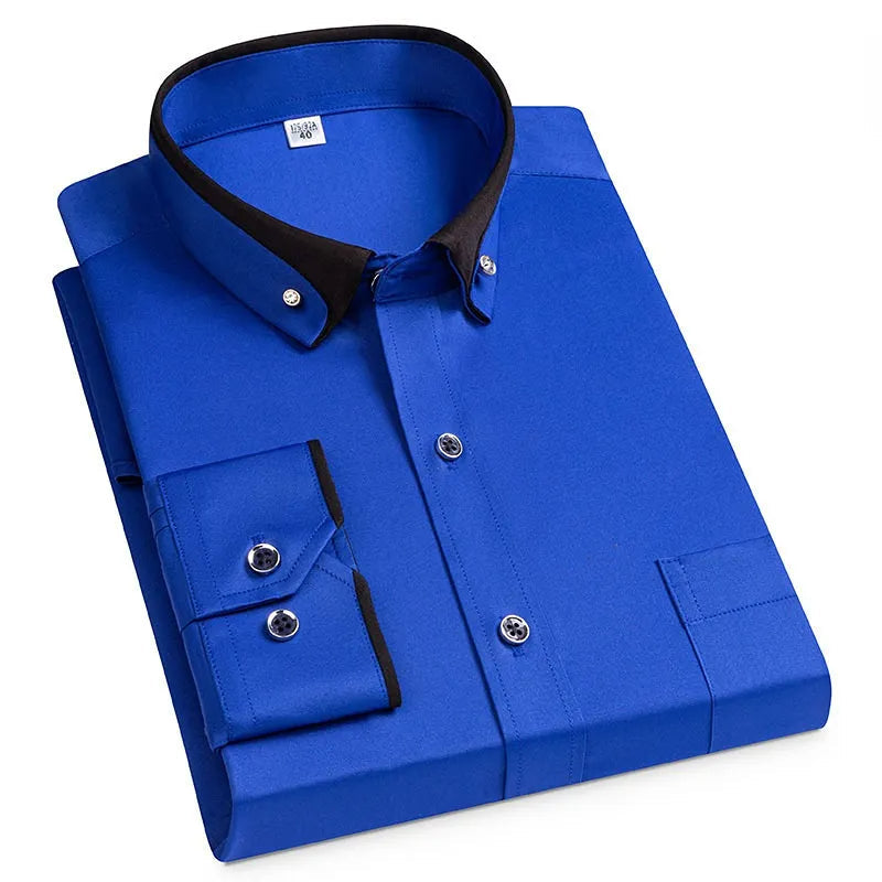 Men's plain smart casual shirt with two-tone contrast collar and chest pocket, polished contemporary fit