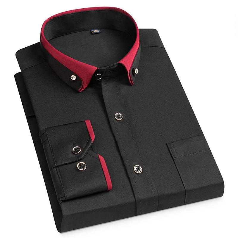 Men's plain smart casual shirt with contrasting two-tone collar and chest pocket, polished modern fit