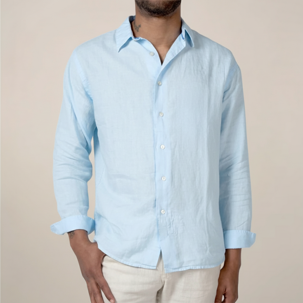 Men's relaxed fit long sleeve shirt classic collar breathable all-season everyday style