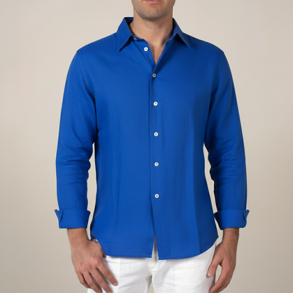 Men's relaxed fit long sleeve shirt classic collar versatile all-season style for work and weekend