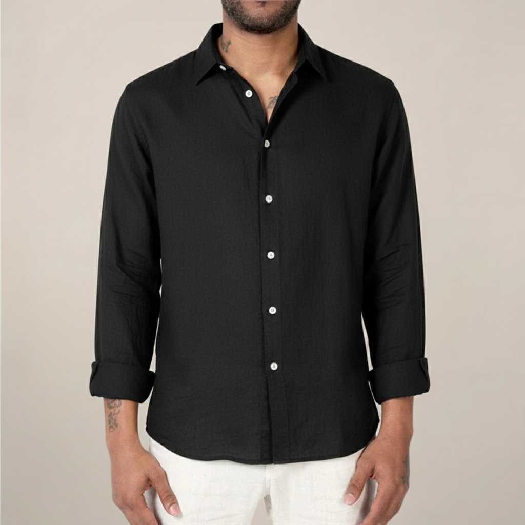 Men's relaxed fit long sleeve shirt classic collar breathable all-season everyday casual style